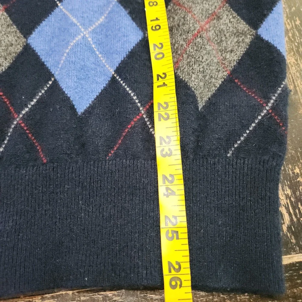 Daniel Cremieux 100% Cashmere Argyle V-Neck Sweater Men's Large Navy Blue Preppy